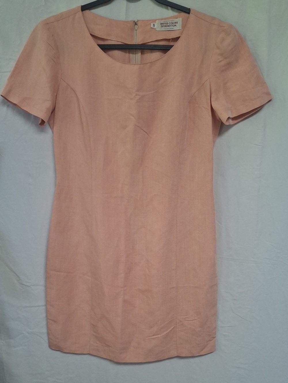 90s Vintage Benetton Made in Italy Peach Linen Mini Dress Size S